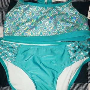 Cat & Jack  Ruffle back Teal Mermaid Scale swim